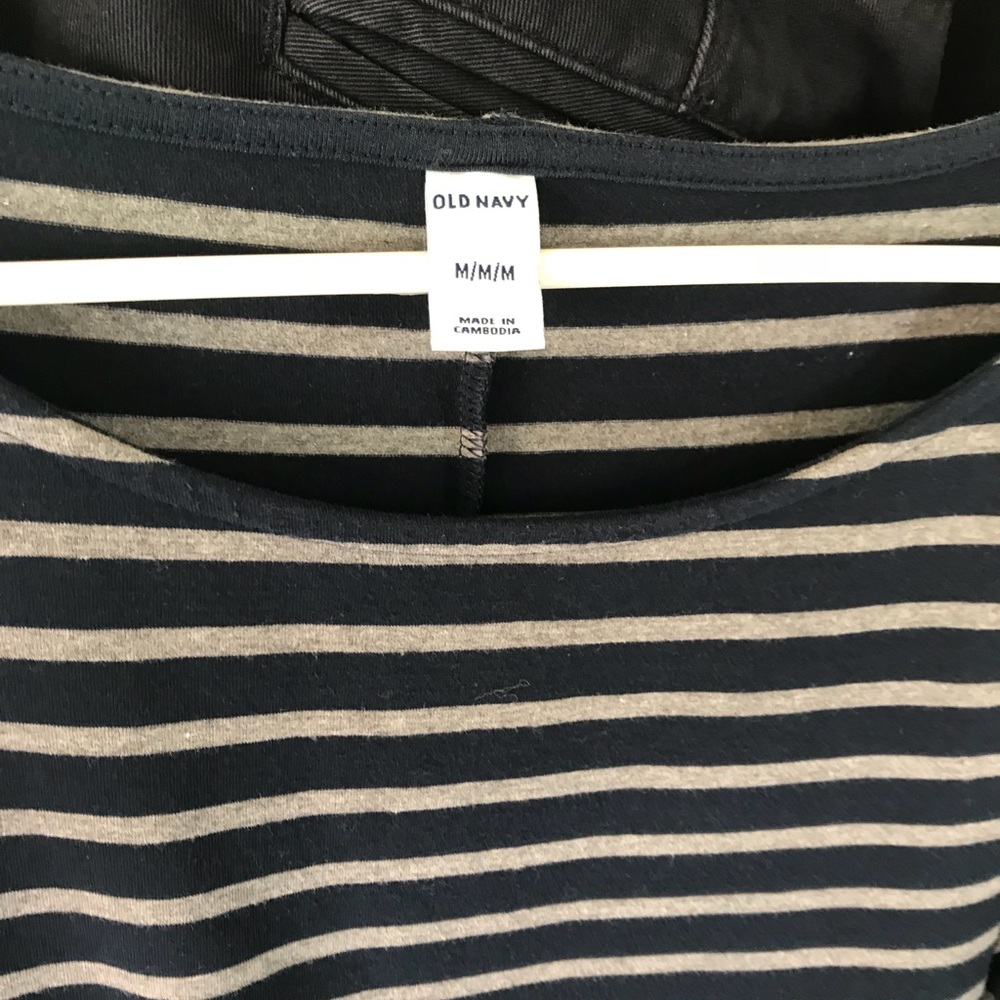 Grey and navy striped fitted dress